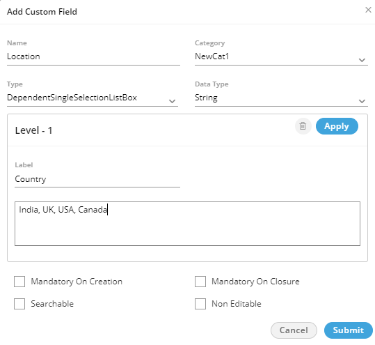 Creating Dependent Single Selection List