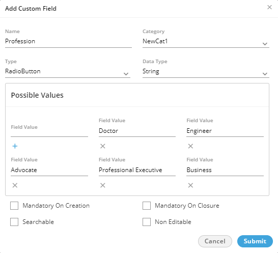 Radio Button Custom Field