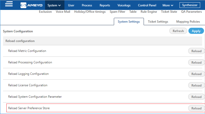 Reload Server Preference Store