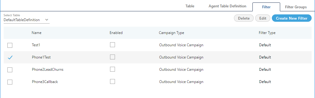 Select a Table Filter