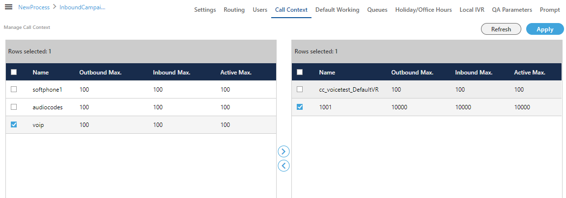 Assign or Unassign Call Contexts