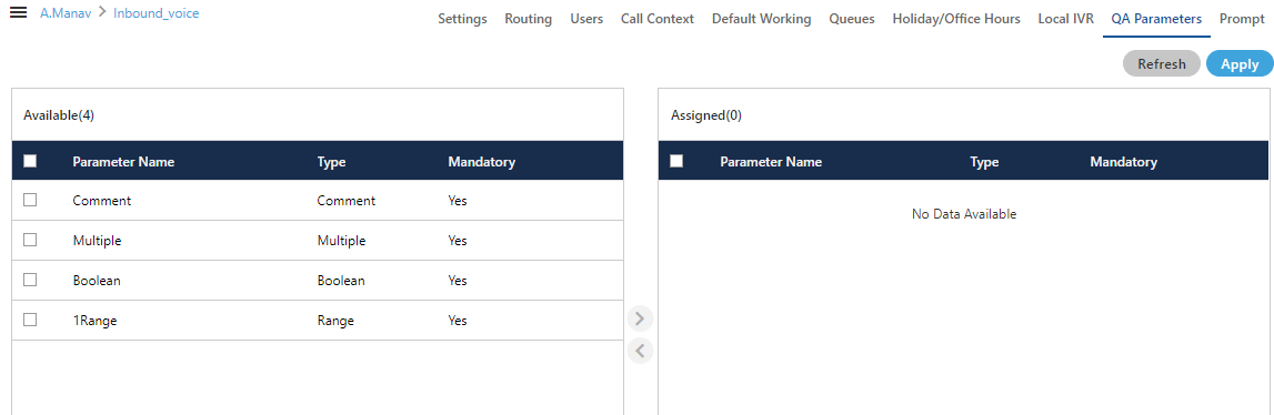 QA Parameters