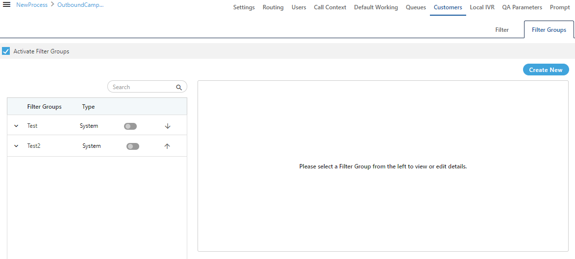 Filter Group in Customers Tab of Campaign Settings