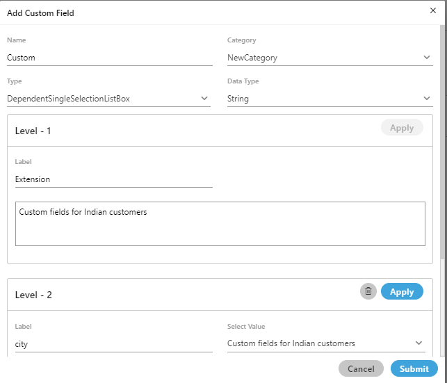 Created Multiple Levels of Dependent Single Lists