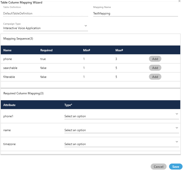 Table Column Mapping