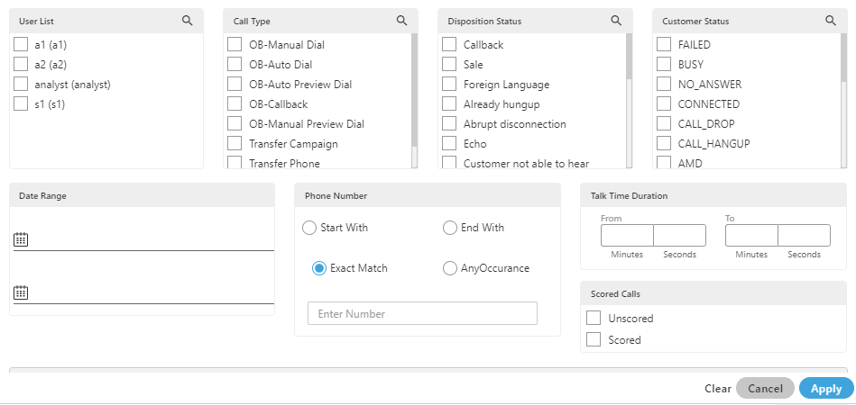 Filter Call Details