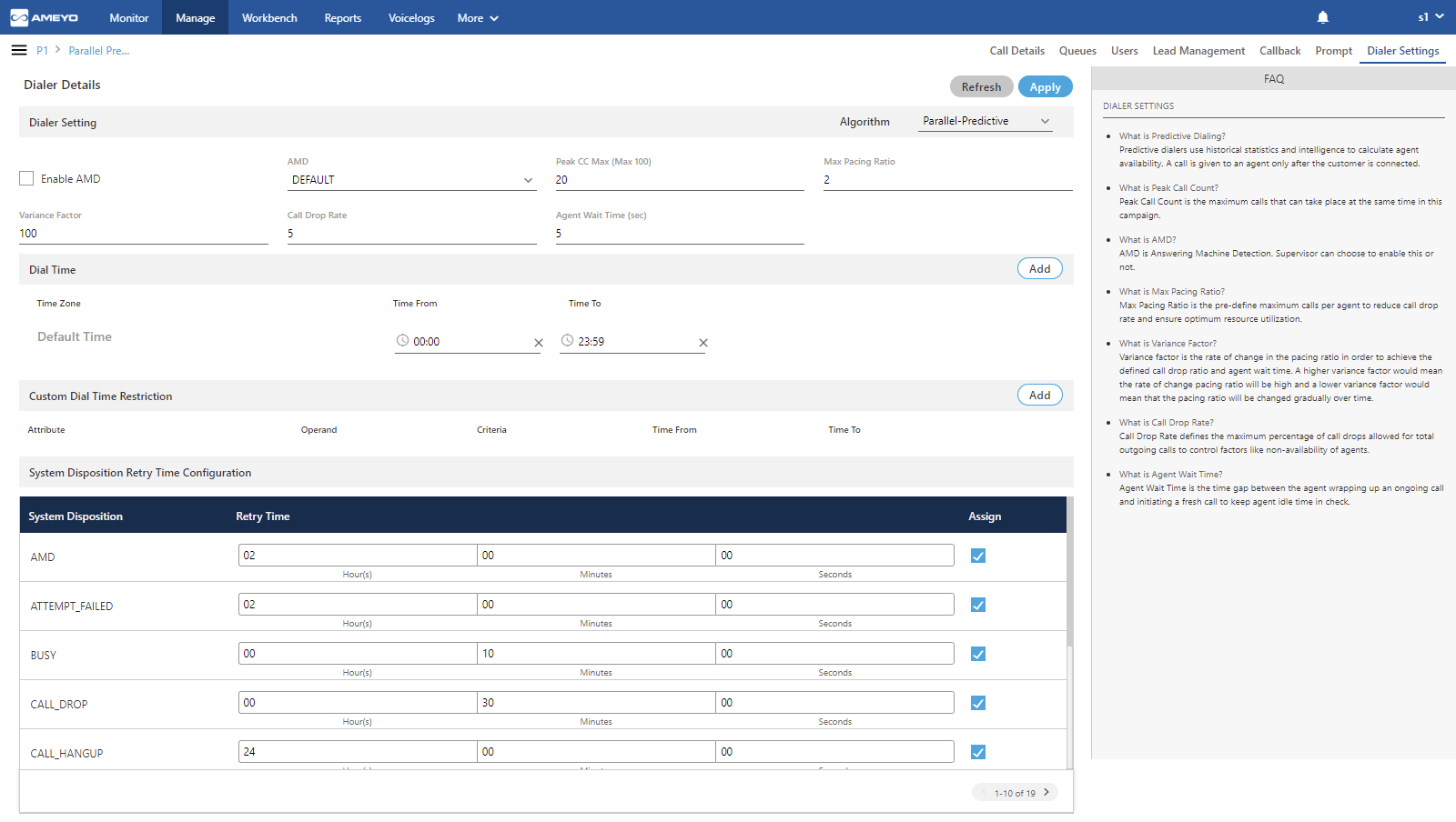 Parallel-Predictive Dialer Settings