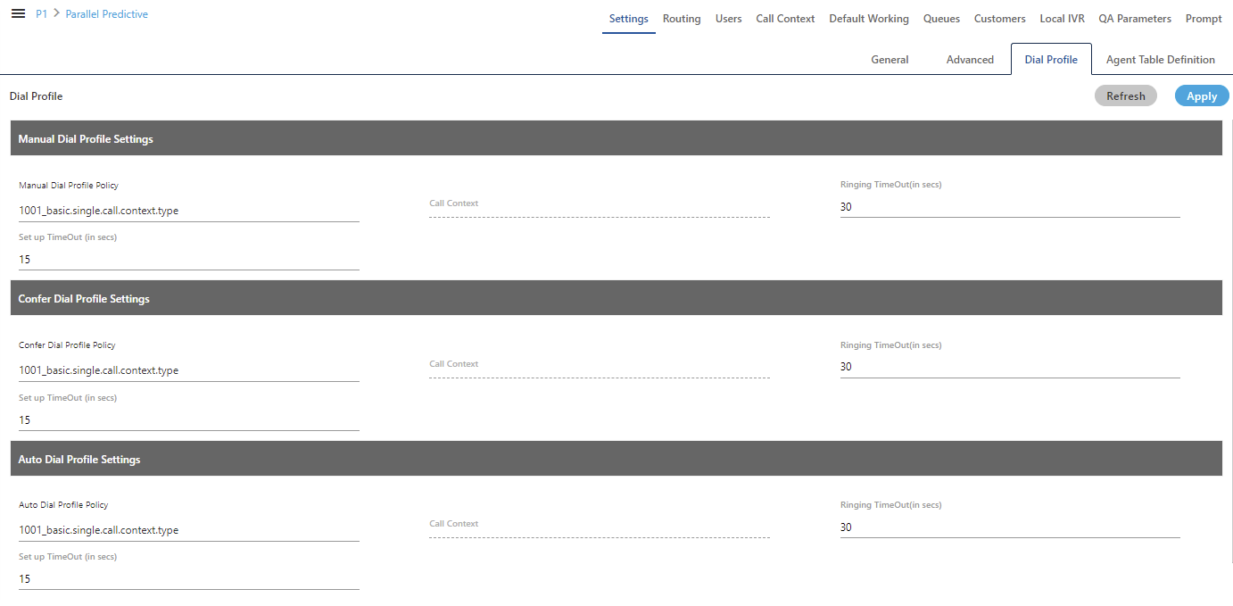 Configured Dial Profiles