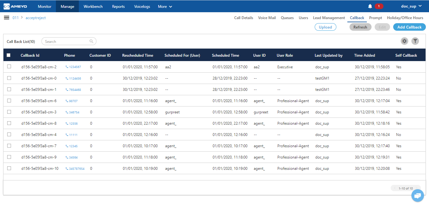 Callback Management