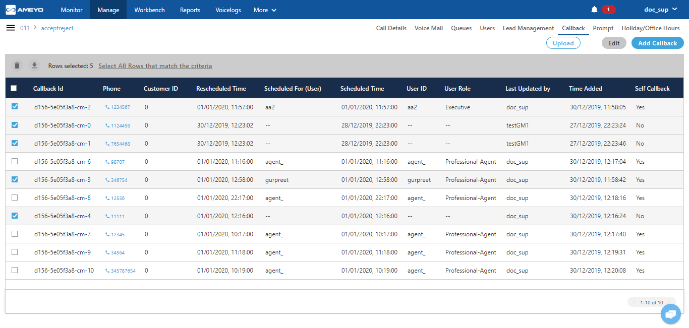 Callback Management