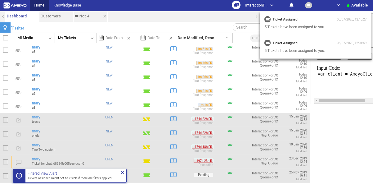 Filtered View Notification